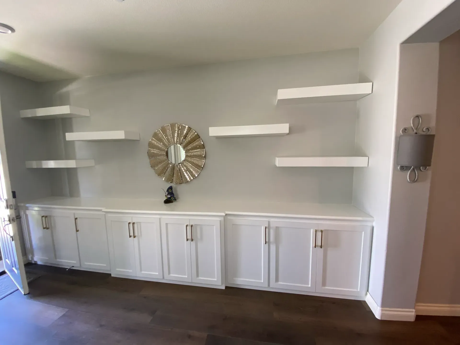 Floating shelves & base cabinets by G & L Cabinets